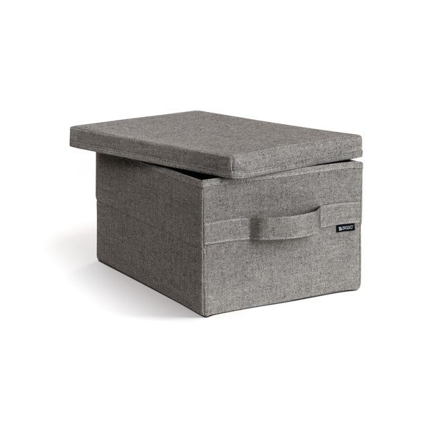 Pilkos spalvos iš tekstilės daiktadėžė su dangčiu 27x36x19 cm Soft Storage Small – Bigso-image-2