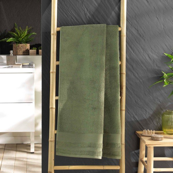 Iš frote audinio iš medvilnės vonios rankšluostis khaki spalvos 70x130 cm Tendresse – douceur d'intérieur-image-1