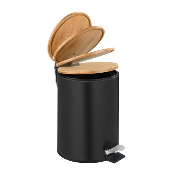 Juoda šiukšliadėžė su bambukiniu dangteliu Wenko Tortona, 3 l-image-3