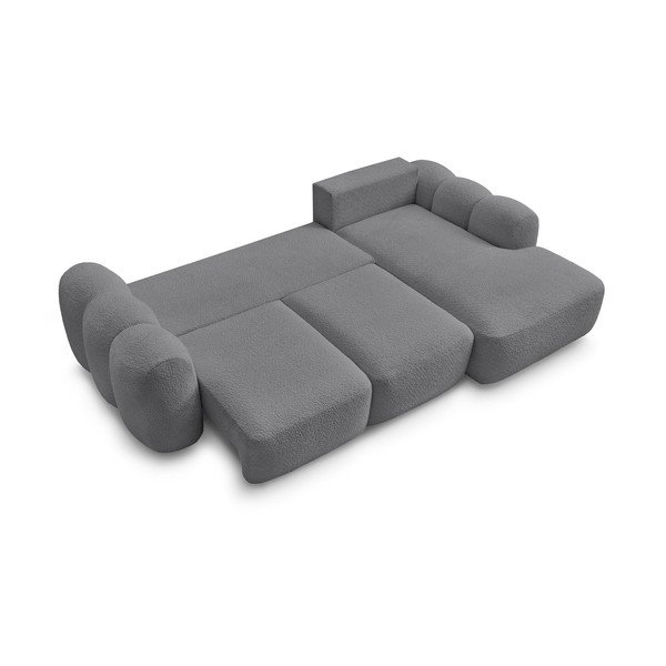 Pilkos spalvos sulankstoma/su sandėliavimo vieta kampinė sofa iš boucle (su dešiniuoju kampu/su gultu) Montaigne – Bobochic Paris-image-3