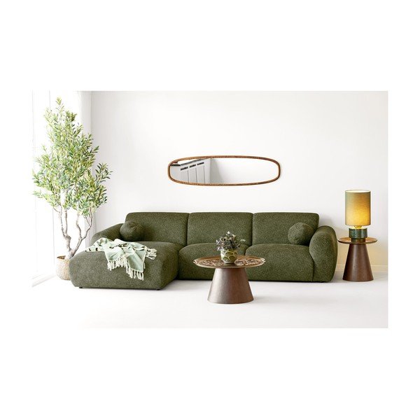 Žalios spalvos/smėlio spalvos iš medvilnės antklodė ir pledas 130x180 cm Loni – House Nordic-image-1