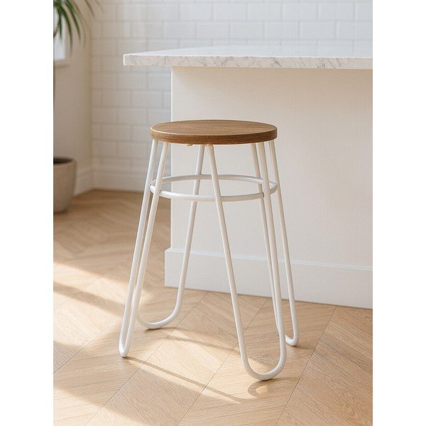 Pilkos spalvos/natūralios spalvos iš guobos masyvo taburetė District – Premier Housewares-image-1