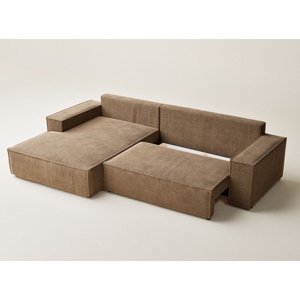 Šviesiai rudos spalvos sulankstoma/su sandėliavimo vieta kampinė sofa iš šenilinio audinio (su kairiuoju kampu/su gultu) Maze – Maison de Rêve-image-3