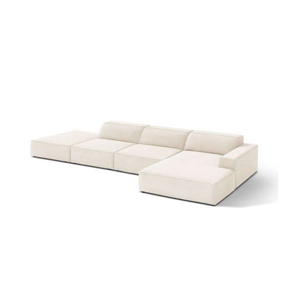 Kreminės spalvos modulinė kampinė sofa iš velveto (su dešiniuoju kampu/su gultu) Jodie – Micadoni -image-2