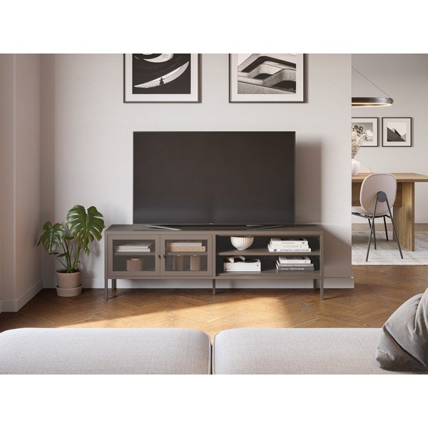 Pilkos spalvos iš metalo TV spintelė 160x50x35 cm Fayna – Marckeric-image-1