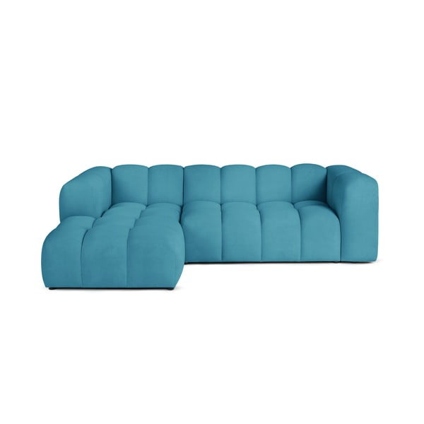 Turkio spalvos iš velveto kampinė sofa (su kairiuoju kampu/su gultu) Cube – Bonami Selection