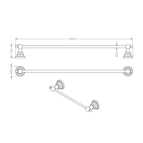 Žalvarinis rankšluosčių laikiklis Sapho Diamond, plotis 60 cm-image-2