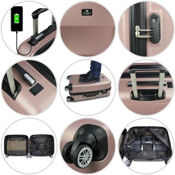 Aukso spalvos lagaminas ant ratukų su USB jungtimi My Valice COLORS LASSO Cabin-image-4