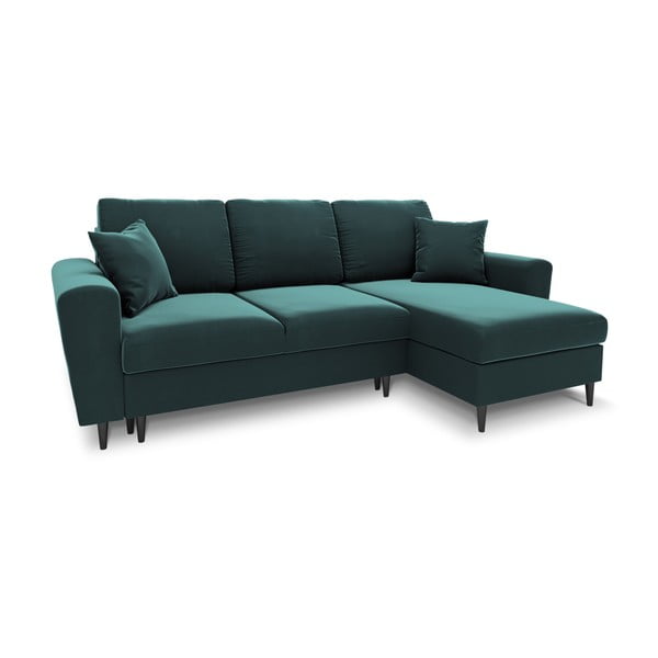 Smaragdinės spalvos iš velveto sulankstoma/su sandėliavimo vieta kampinė sofa Kyoto – Cosmopolitan Design