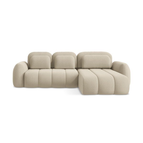 Šviesiai rudos spalvos iš boucle sulankstoma/su sandėliavimo vieta kampinė sofa (su dešiniuoju kampu/su gultu) Pele – Makamii