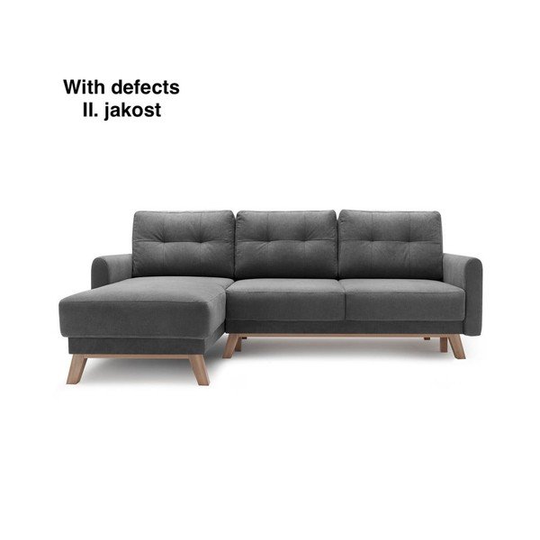 Tamsiai pilka kampinė sofa-lova Bobochic Paris Balio, kampas kairėje (II kokybė)