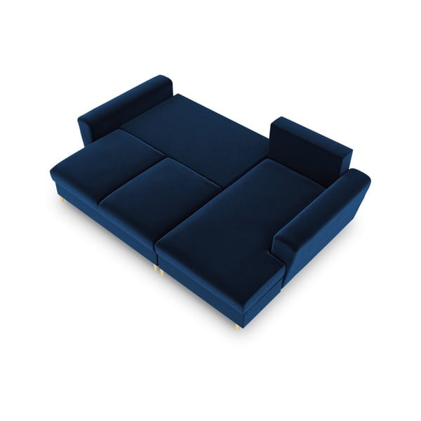 Mėlynos spalvos iš velveto sulankstoma/su sandėliavimo vieta kampinė sofa (su dešiniuoju kampu/su gultu) Kyoto – Cosmopolitan Design-image-2