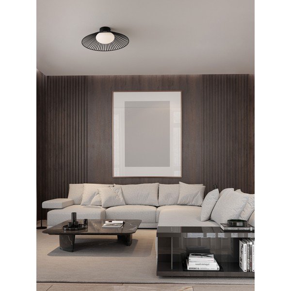 Matinės juodos spalvos iš metalo lubinis šviestuvas LED su stiklo gaubtu Brume – Nova Luce-image-1
