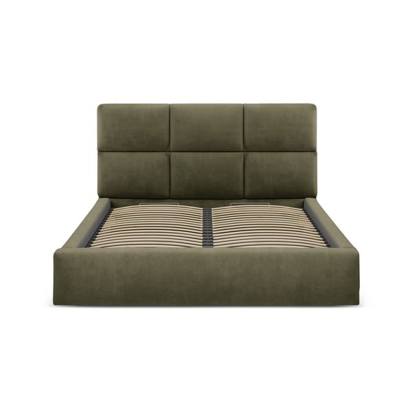 Žalios spalvos dvigulė lova audiniu dengta su sandėliavimo vieta su lovos grotelėmis 180x200 cm Libera – Windsor & Co Sofas-image-3
