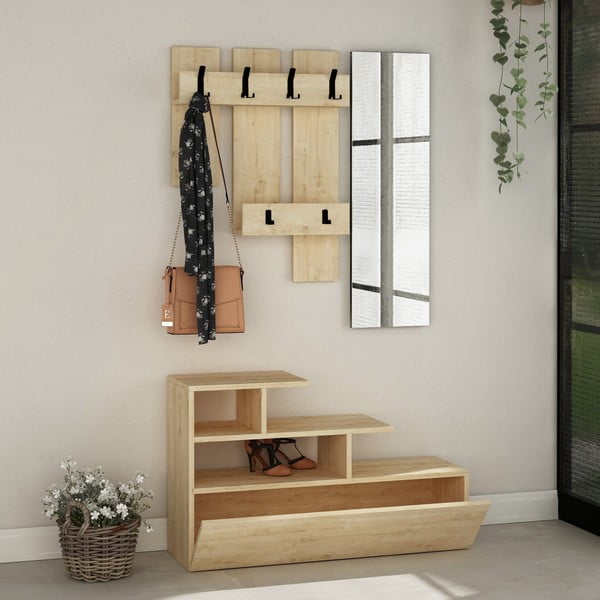 Natūralios spalvos ąžuolo dekoro prieškambario komplektas Vesty - Kalune Design-image-1