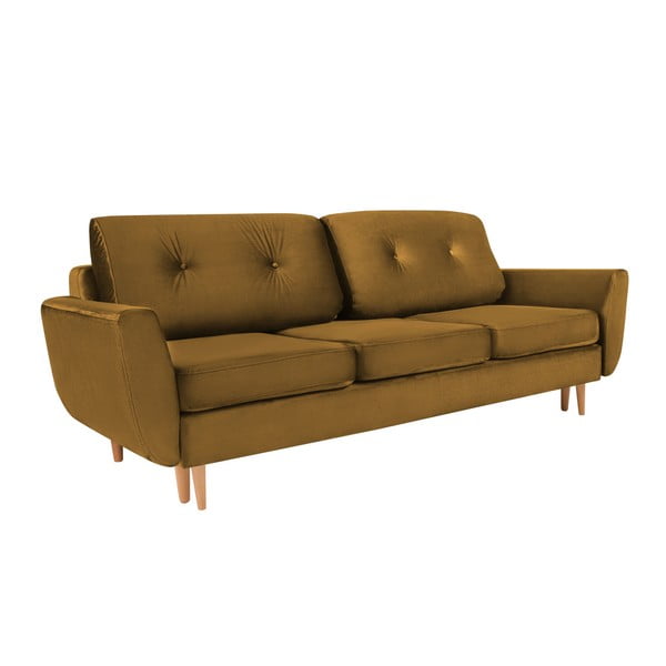 "Mazzini Sofas Silva" garstyčių geltonos spalvos sofa-lova su saugykla