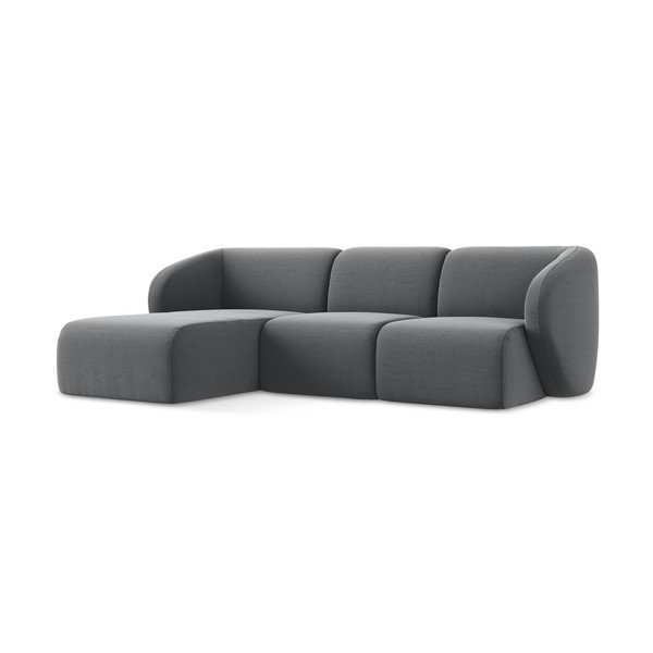 Pilkos spalvos kampinė sofa iš velveto (su kairiuoju kampu/su gultu) Lani – Makamii-image-1