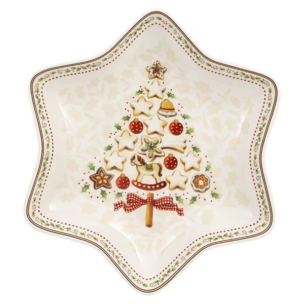 Raudonai baltas porcelianinis dubuo su kalėdinės žvaigždės motyvu Villeroy & Boch Gingerbread Village, 24,5 x 24,5 cm-image-2