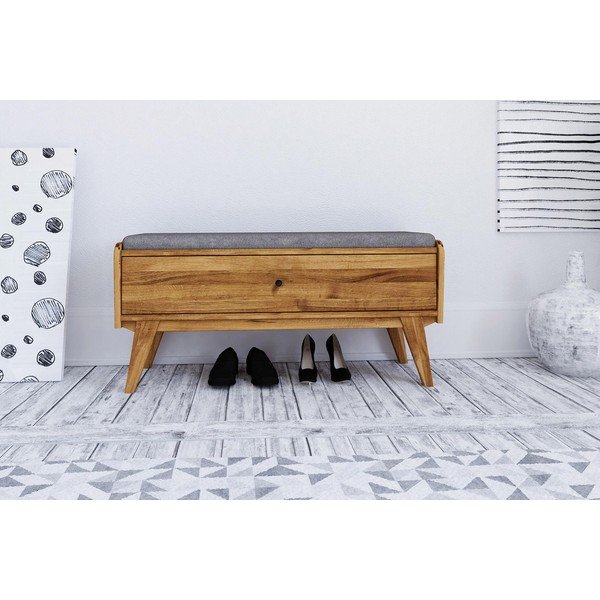 Ąžuolinis suolas su daiktadėže ir šviesiai pilka sėdyne Retro - The Beds-image-3