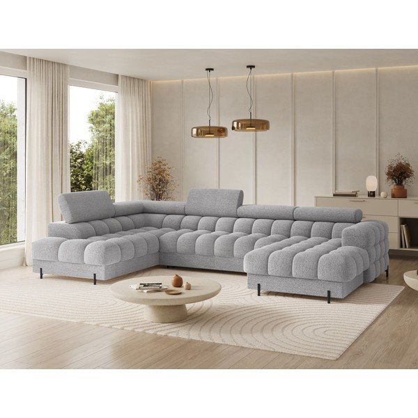 Pilkos spalvos iš boucle sulankstoma kampinė sofa (su kairiuoju kampu/„U“ formos) Feraria – ELTAP-image-3