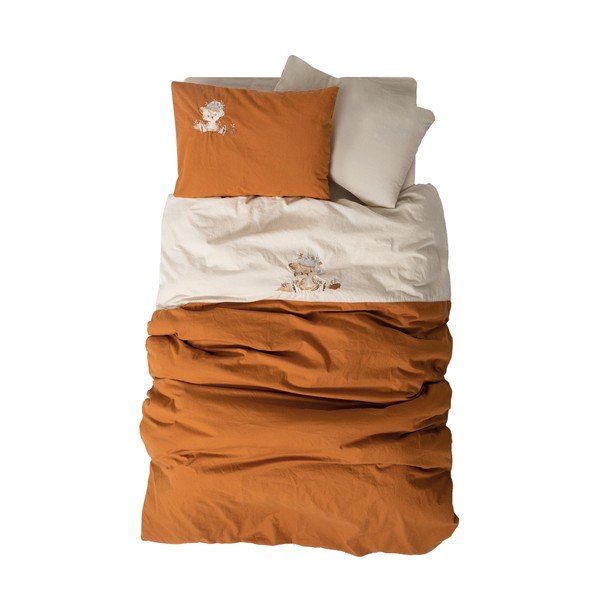 Oranžinės spalvos/smėlio spalvos iš medvilnės vaikiška patalynė vaikiškai lovai su paklode/4 dalių 100x150 cm Clever – Mijolnir