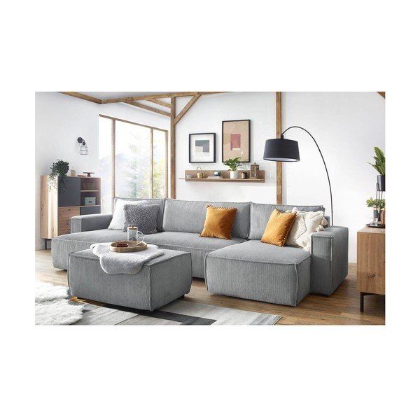 Pufas šviesiai pilkos spalvos iš kordinio velveto Nihad – Bobochic Paris-image-1