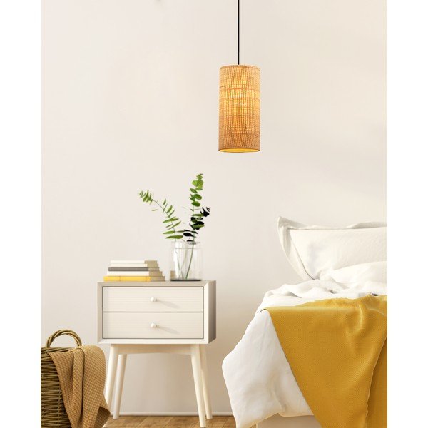 Kabantis šviestuvas smėlio spalvos ø 12 cm su rotango gaubtu Fleri – Candellux Lighting-image-1