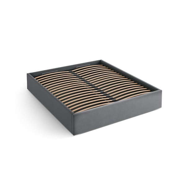 Pilkos spalvos dvigulė lova audiniu dengta su sandėliavimo vieta/be galvūgalio su lovos grotelėmis 180x200 cm Susan – Micadoni 