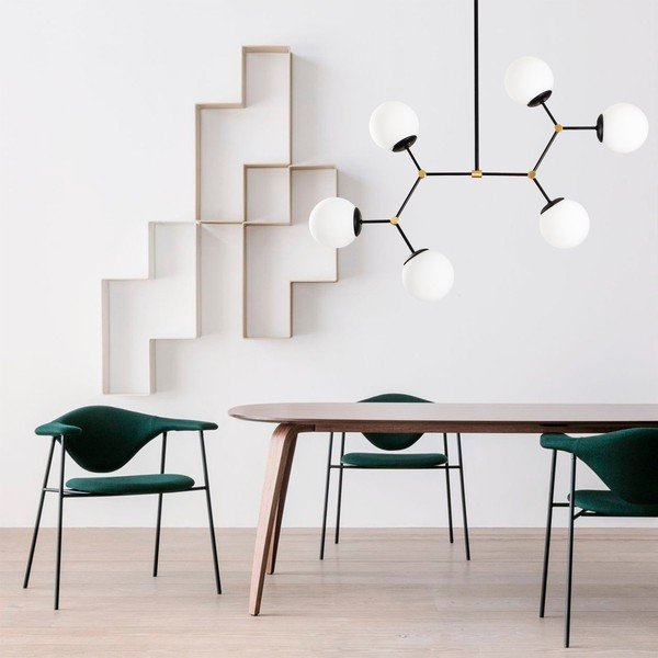 Juodos ir baltos spalvos kabantis šviestuvas su stiklo gaubtu Damar – Opviq lights-image-1