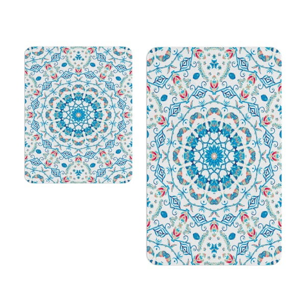 2 baltos ir mėlynos spalvos vonios kilimėliai - Oyo Concept