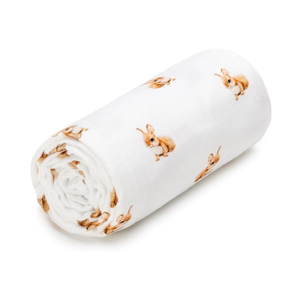 Vaikiškas rankšluostis baltos spalvos iš muslino 100x120 cm Bunny – T-TOMI