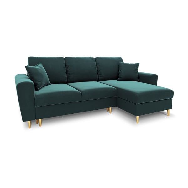 Smaragdinės spalvos iš velveto sulankstoma/su sandėliavimo vieta kampinė sofa Kyoto – Cosmopolitan Design
