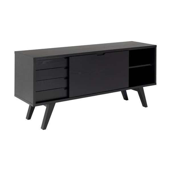 Žema šoninė spintelė juodos spalvos iš ąžuolo su stumdomomis durimis 160x72 cm A-Line – Actona-image-4