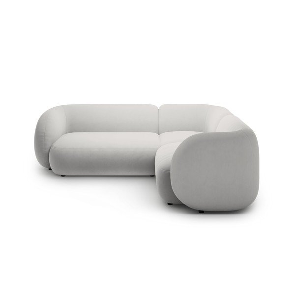 Šviesiai pilkos spalvos kampinė sofa iš velveto (su dešiniuoju kampu/„L“ formos) Kate – Micadoni -image-1