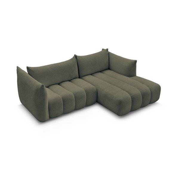 Žalios spalvos kampinė sofa iš boucle (su dešiniuoju kampu/su gultu) Azra – Bobochic Paris-image-3