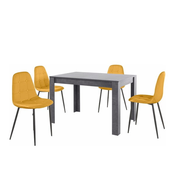 Pilko valgomojo stalo ir 4 oranžinių valgomojo kėdžių komplektas "Støraa Lori Lamar