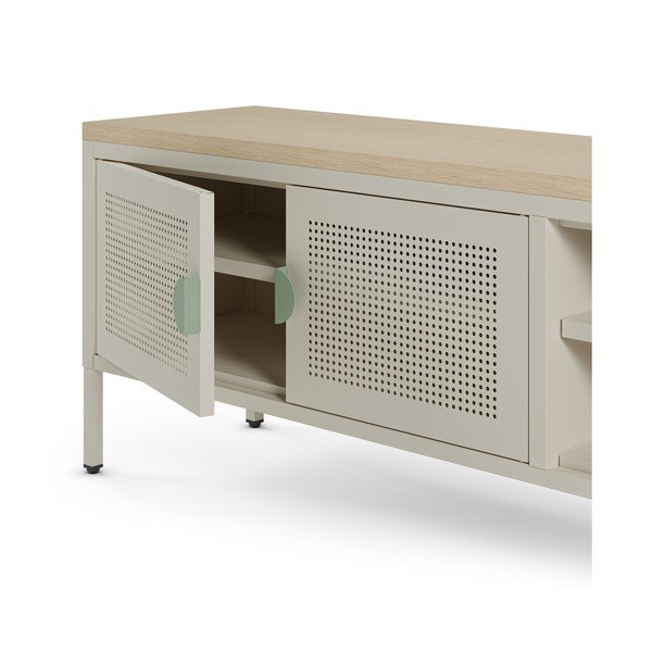 Kreminės spalvos/natūralios spalvos iš metalo TV spintelė 160x50x35 cm Sayla – Marckeric-image-3