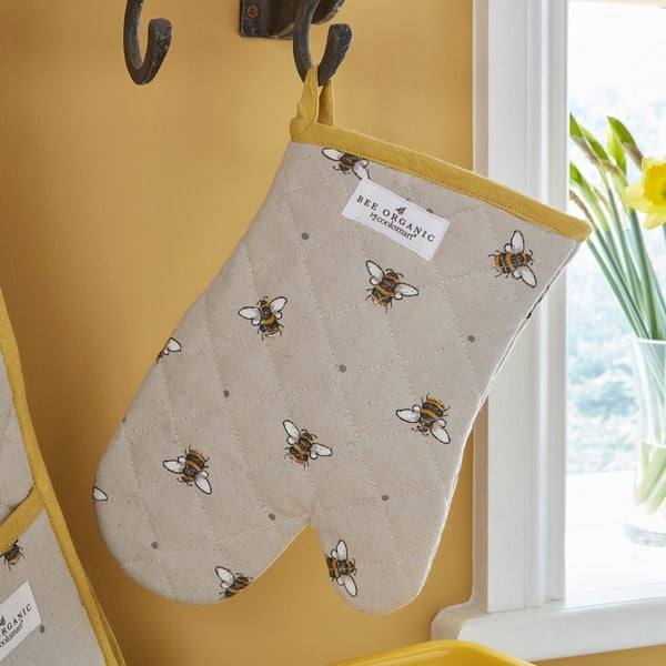 Smėlio ir geltonos spalvos medvilninės virtuvinės pirštinės Cooksmart ® Bumble Bees-image-1