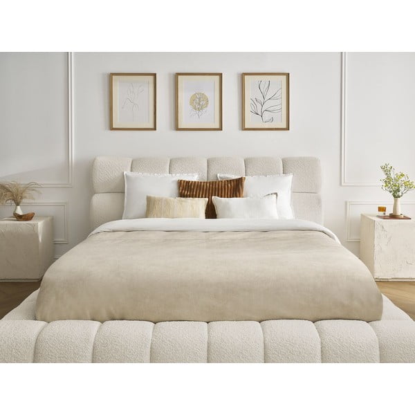 Dvigulė lova smėlio spalvos audiniu dengta su sandėliavimo vieta su lovos grotelėmis 160x200 cm Mont Blanc – Bobochic Paris-image-1