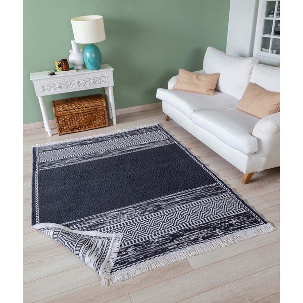 Juodos ir baltos spalvos medvilninis kilimas Oyo home Duo, 120 x 180 cm-image-2