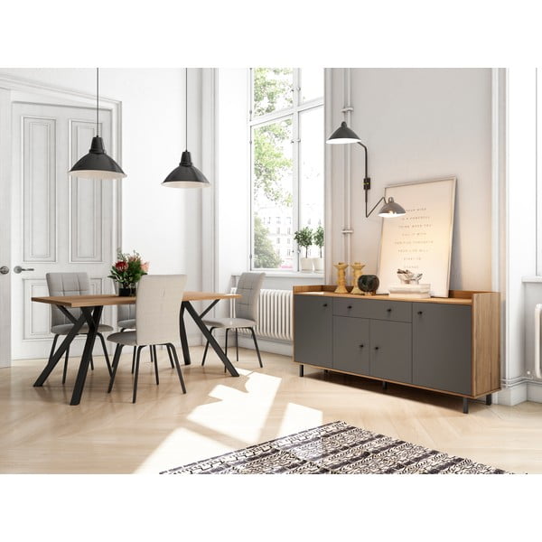 Pilka žema komoda, riešutmedžio spalvos, 180x84 cm Malta - Marckeric-image-1