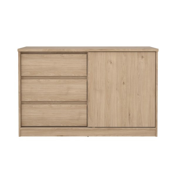 Natūralios spalvos šoninė spintelė iš ąžuolo su stumdomomis durimis 119x76x50 cm Naia – Tvilum