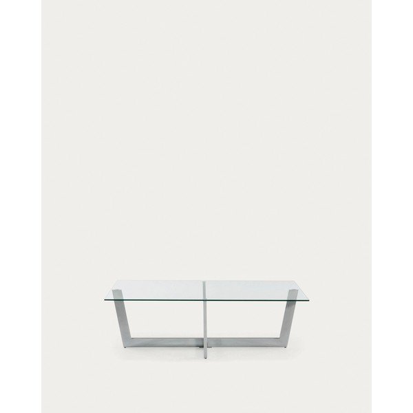 Sidabrinės spalvos kavos staliukas su stikliniu stalviršiu 70x120 cm Plam – Kave Home-image-1