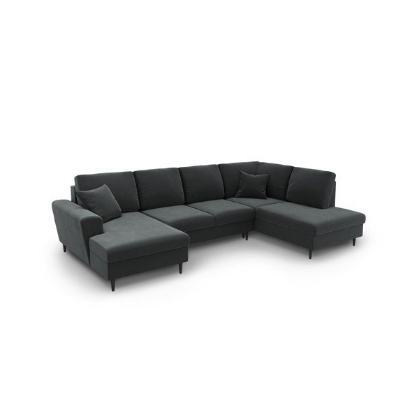 Tamsiai pilkos spalvos iš velveto sulankstoma/su sandėliavimo vieta kampinė sofa (su dešiniuoju kampu/„U“ formos) Kyoto – Cosmopolitan Design-image-2