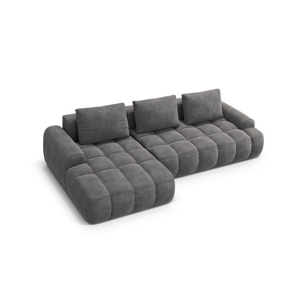 Pilkos spalvos iš velveto sulankstoma/su sandėliavimo vieta kampinė sofa (su kairiuoju kampu/su gultu) Linz – Cosmopolitan Design-image-3
