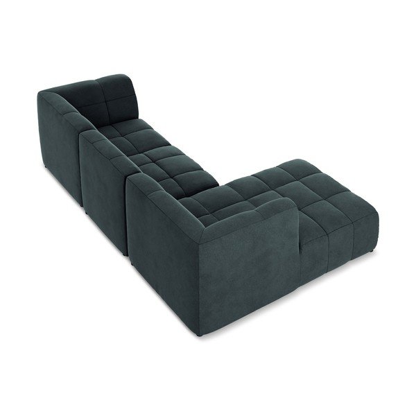 Mėlynos spalvos kampinė sofa iš velveto (su kairiuoju kampu/su gultu) Aloha – Makamii-image-4