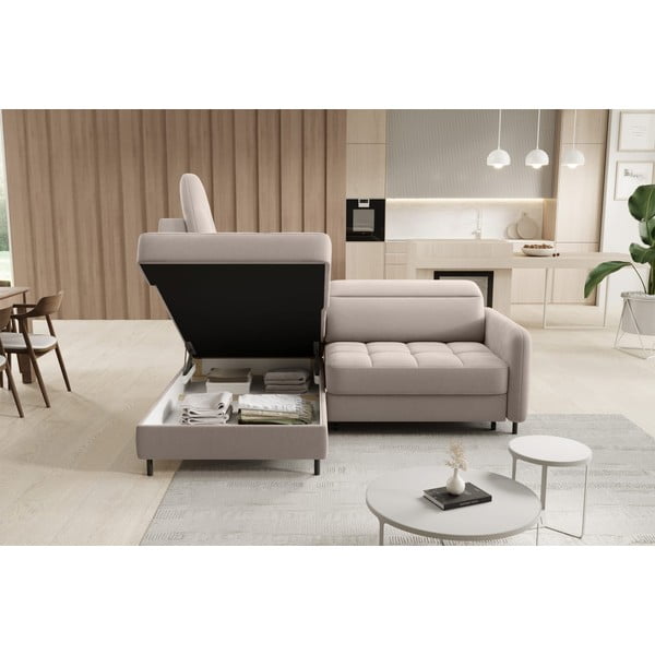 Šviesiai rudos spalvos iš velveto sulankstoma/su sandėliavimo vieta kampinė sofa (su kairiuoju kampu/„L“ formos) Barea – ELTAP-image-4