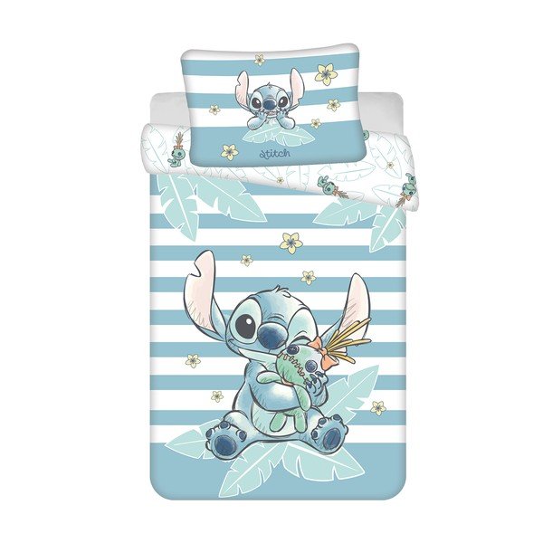 Šviesiai mėlynos spalvos iš medvilnės vaikiška patalynė vaikiškai lovai 100x135 cm Lilo & Stitch "Tropical Hugs" – Jerry Fabrics