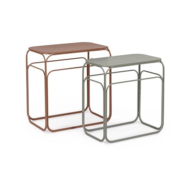 Pilkos spalvos/terakotos spalvos iš metalo konsoliniai staliukai 2 vnt. 36x56 cm Clarity – Bizzotto