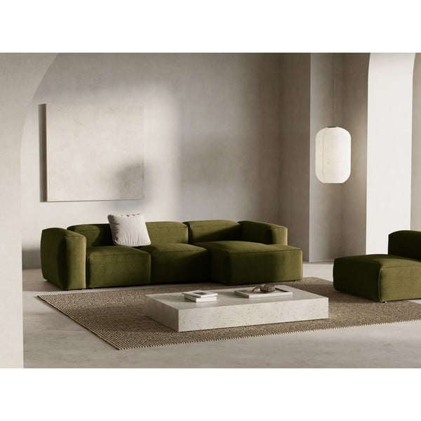 Žalios spalvos iš kordinio velveto kampinė sofa (su dešiniuoju kampu/su gultu) Bergamo – Cosmopolitan Design-image-1